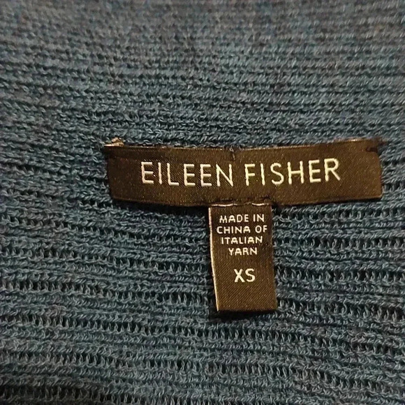 Eileen Fisher Open Front Ribbed Blue 100% Wool Cardigan - Picture 4 of 5